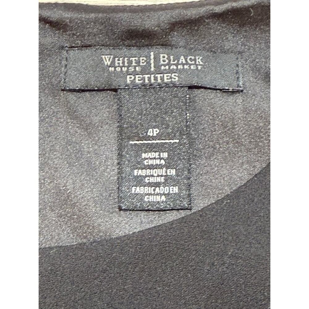 White House Black Market Black Fit-and-Flare Split Neck Pleated Dress-Size 4P - Picture 6 of 11